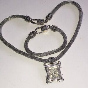 Silver Tone Filigree Photo Pendant Necklace and Bracelet Set